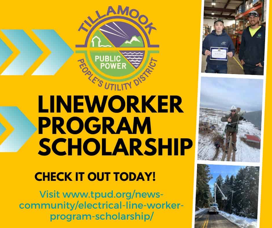 Tillamook PUD Lineworker Program Scholarship, Applications Due by April 22