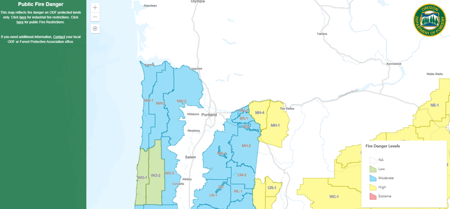 OREGON DEPT OF FORESTRY NORTHWEST - ODFPublicFireDanger7.9 1536x716 